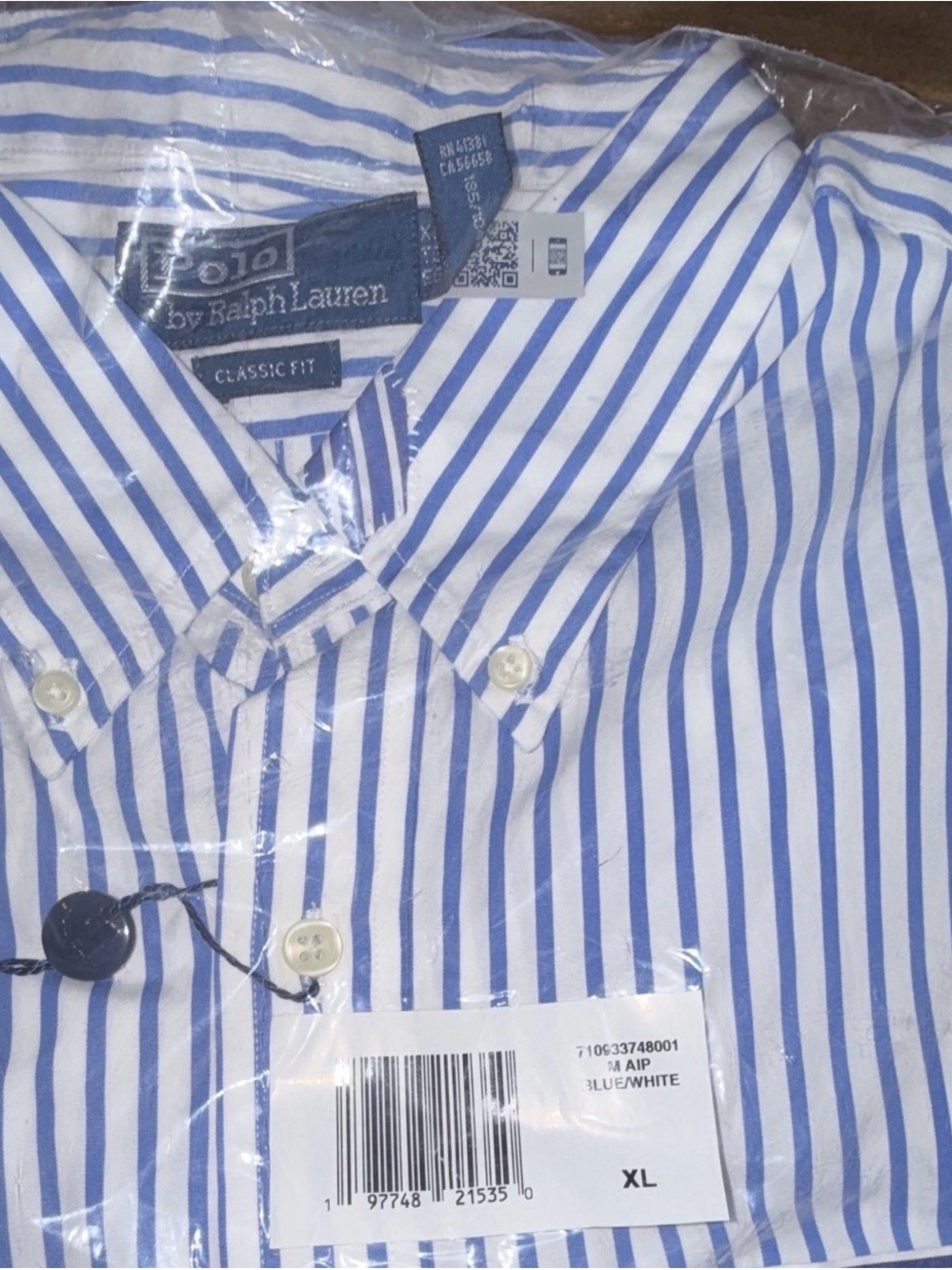 Ralph Lauren Blue/White Striped Button-Down Classic Fit Cotton Shirt XL $198 - Picture 6 of 6